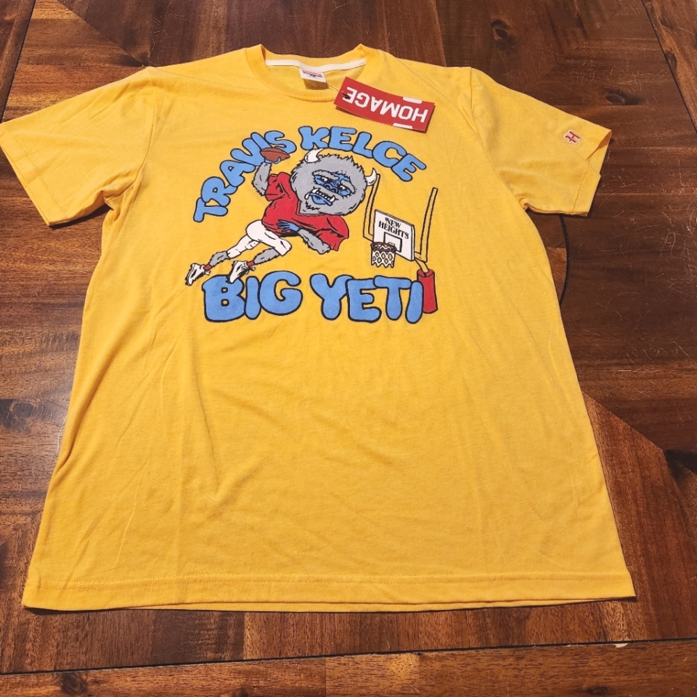 Travis Kelce Big Yeti Homage Yellow Shirt New Heights Kansas City Chiefs